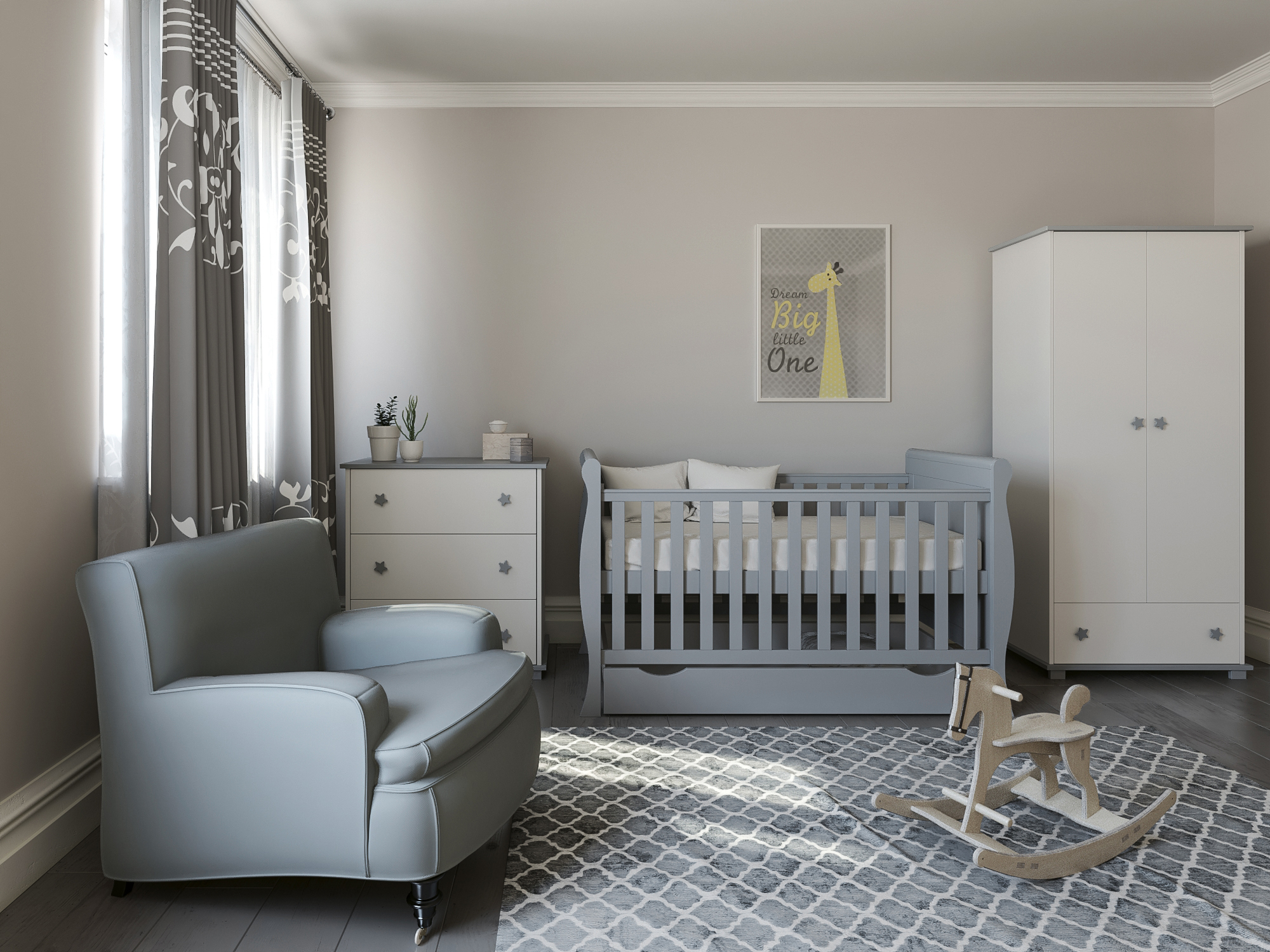 scarlet 1 szary (4) Σετ βρεφικου δωματίου Classica (κουνια +συρταριερα/αλαξιέρα+Ντουλαπα) Grey - Image 1
