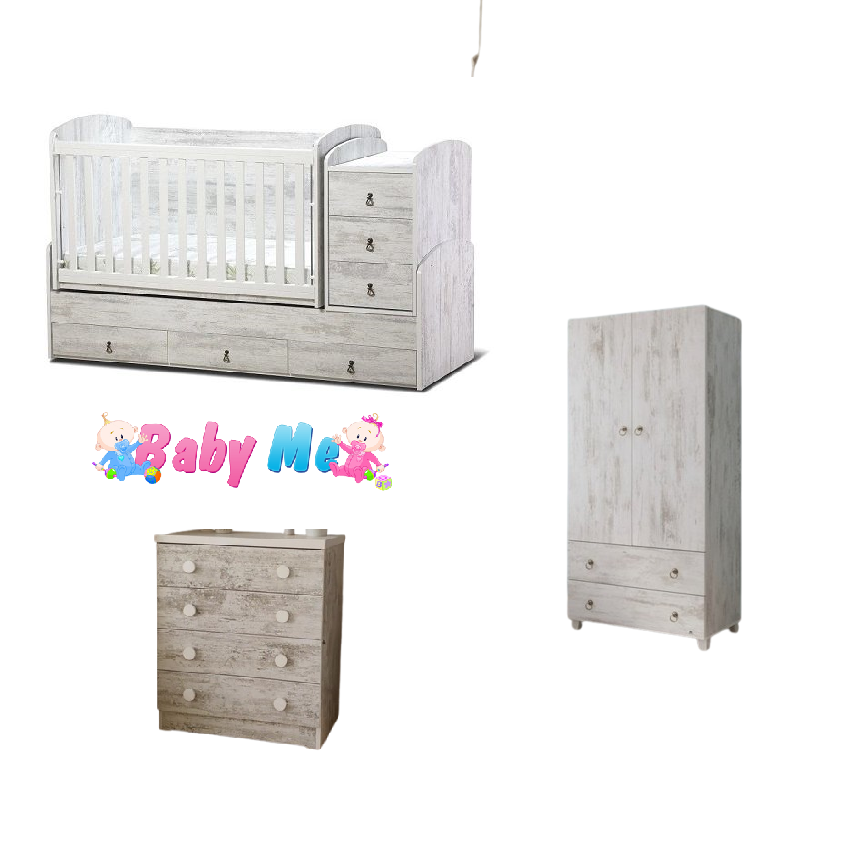 set andique Πολυμορφικη Κουνια Daizy Max , Συρταριερα & Ντουλαπα Antique - Image 1